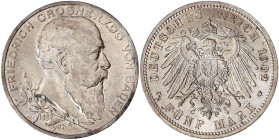 Reichssilbermünzen J. 19-178

Baden

Friedrich I., 1856-1907

5 Mark 1902. 50 jähriges Regierungsjubiläum. vorzüglich/Stempelglanz. Jaeger 31....