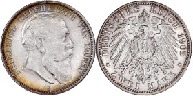 Reichssilbermünzen J. 19-178

Baden

Friedrich I., 1856-1907

2 Mark 1905 G. vorzüglich/Stempelglanz. Jaeger 32.