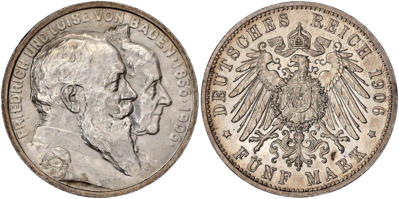 Reichssilbermünzen J. 19-178

Baden

Friedrich I., 1856-1907

5 Mark 1906....