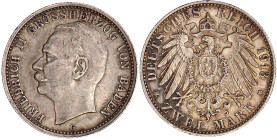Reichssilbermünzen J. 19-178

Baden

Friedrich II., 1907-1918

2 Mark 1913 G. sehr schön/vorzüglich. Jaeger 38.