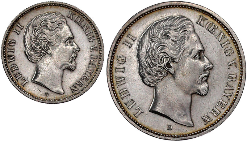 Reichssilbermünzen J. 19-178

Bayern

Ludwig II., 1864-1886

2 Stück. 2 un...