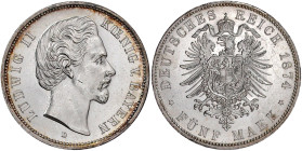Reichssilbermünzen J. 19-178

Bayern

Ludwig II., 1864-1886

5 Mark 1874 D. vorzüglich/Stempelglanz, kl. Kratzer und Randfehler. Jaeger 42.