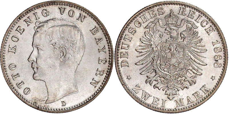 Reichssilbermünzen J. 19-178

Bayern

Otto, 1886-1913

2 Mark 1888 D. fast...