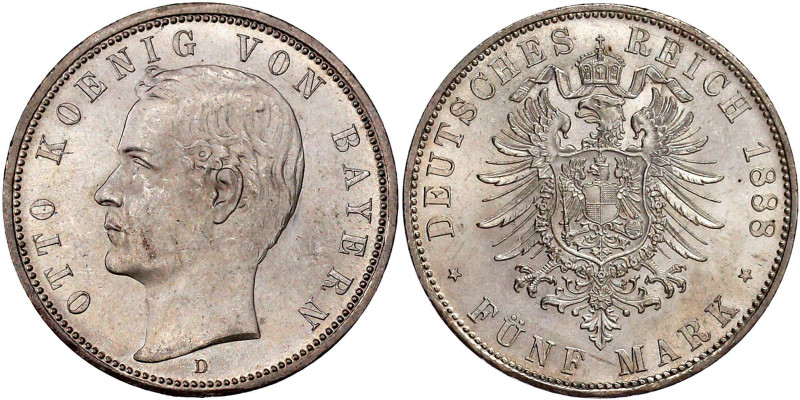 Reichssilbermünzen J. 19-178

Bayern

Otto, 1886-1913

5 Mark 1888 D. fast...