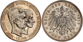 Reichssilbermünzen J. 19-178

Braunschweig

Ernst August, 1913-1916

5 Mark 1915 A, ohne Lüneburg. vorzüglich aus Polierte Platte, Kratzer und k...