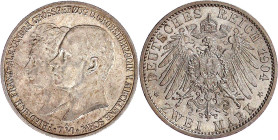 Reichssilbermünzen J. 19-178

Mecklenburg-Schwerin

Friedrich Franz IV., 1897-1918

2 Mark 1904 A. Zur Hochzeit. vorzüglich/Stempelglanz. Jaeger...