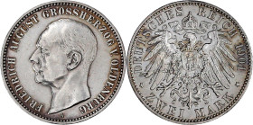 Reichssilbermünzen J. 19-178

Oldenburg

Friedrich August, 1900-1918

2 Mark 1901 A. vorzüglich, berieben. Jaeger 94.