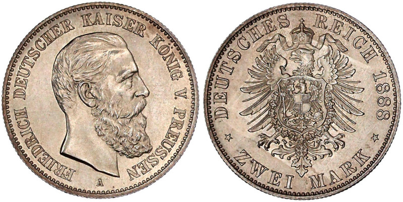 Reichssilbermünzen J. 19-178

Preußen

Friedrich III., 1888

2 Mark 1888 A...