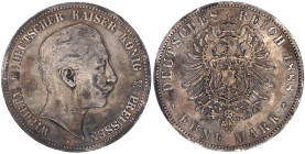 Reichssilbermünzen J. 19-178

Preußen

Wilhelm II., 1888-1918

5 Mark 1888 A. fast sehr schön, kl. Randfehler. Jaeger 101.