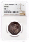 Reichssilbermünzen J. 19-178

Preußen

Wilhelm II., 1888-1918

2 Mark 1891 A. Im NGC-Blister mit Grading MS 64. fast Stempelglanz, Prachtexempla...