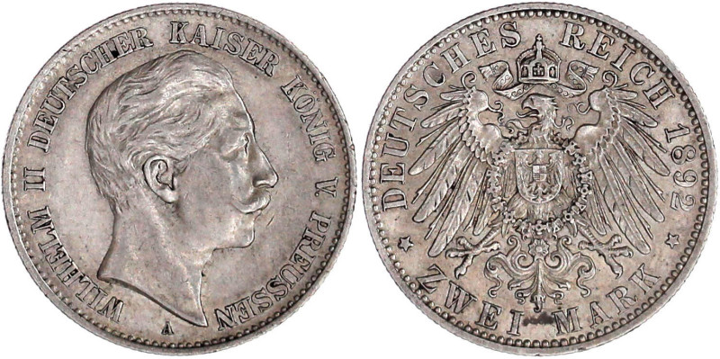 Reichssilbermünzen J. 19-178

Preußen

Wilhelm II., 1888-1918

2 Mark 1892...