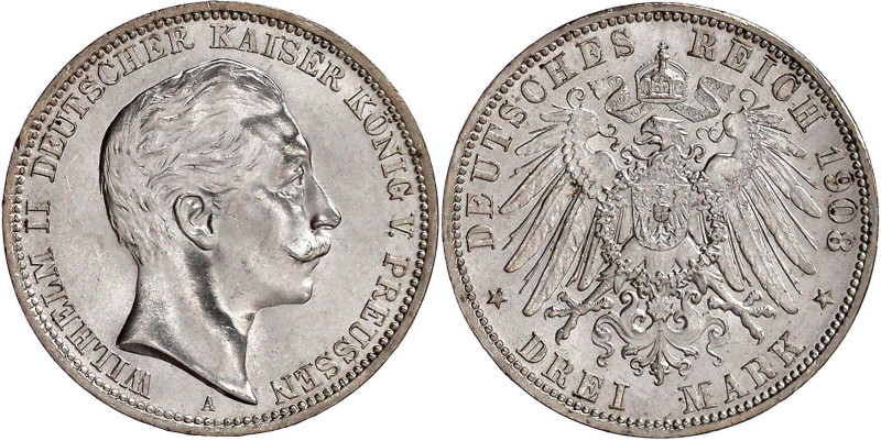 Reichssilbermünzen J. 19-178

Preußen

Wilhelm II., 1888-1918

3 Mark 1908...