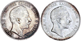 Reichssilbermünzen J. 19-178

Preußen

Wilhelm II., 1888-1918

2 X 5 Mark 1906 A. Besseres Jahr. beide sehr schön, kl. Randfehler. Jaeger 104....