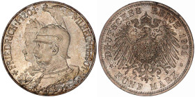 Reichssilbermünzen J. 19-178

Preußen

Wilhelm II., 1888-1918

5 Mark 1901. 200 Jahrfeier. prägefrisch/fast Stempelglanz. Jaeger 106.