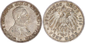 Reichssilbermünzen J. 19-178

Preußen

Wilhelm II., 1888-1918

5 Mark 1913 A, Uniform. vorzüglich/Stempelglanz, feine Tönung. Jaeger 114.