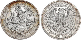 Reichssilbermünzen J. 19-178

Preußen

Wilhelm II., 1888-1918

3 Mark 1915 A. Mansfeld. vorzüglich/Stempelglanz. Jaeger 115.