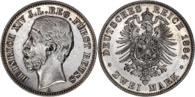 Reichssilbermünzen J. 19-178

Reuß, jüngere Linie

Heinrich XIV., 1867-1913

2 Mark 1884 A. gutes vorzüglich. Jaeger 120.