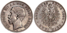 Reichssilbermünzen J. 19-178

Reuß, jüngere Linie

Heinrich XIV., 1867-1913

2 Mark 1884 A. sehr schön. Jaeger 120.
