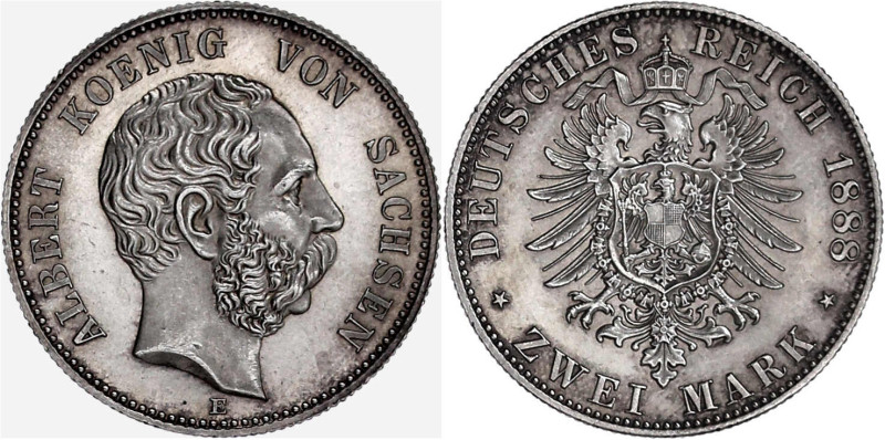 Reichssilbermünzen J. 19-178

Sachsen

Albert, 1873-1902

2 Mark 1888 E. f...
