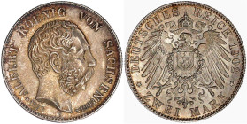 Reichssilbermünzen J. 19-178

Sachsen

Albert, 1873-1902

2 Mark 1902 E. Auf seinen Tod. vorzüglich/Stempelglanz, feine Tönung. Jaeger 127.