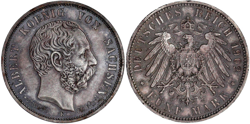 Reichssilbermünzen J. 19-178

Sachsen

Albert, 1873-1902

5 Mark 1902 E. A...