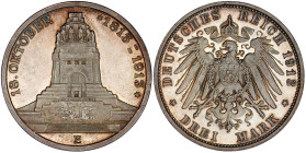 Reichssilbermünzen J. 19-178

Sachsen

Friedrich August III., 1904-1918

3 Mark 1913 E, Völkerschlachtdenkmal. Polierte Platte, min. Kratzer. Ja...