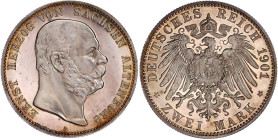 Reichssilbermünzen J. 19-178

Sachsen-Altenburg

Ernst, 1853-1908

2 Mark 1901 A. Auflage nur 500 Ex. Polierte Platte, Prachtexemplar, sehr selt...