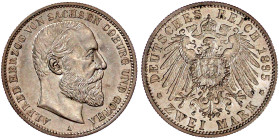 Reichssilbermünzen J. 19-178

Sachsen-Coburg-Gotha

Alfred, 1893-1900

2 Mark 1895 A. vorzüglich/Stempelglanz. Jaeger 145.