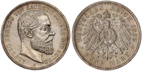 Reichssilbermünzen J. 19-178

Sachsen-Coburg-Gotha

Alfred, 1893-1900

5 Mark 1895 A. Stempelglanz/Erstabschlag, min. Kratzer, sehr selten in di...