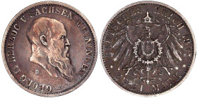 Reichssilbermünzen J. 19-178

Sachsen-Meiningen

Georg II., 1866-1914

2 Mark 1901 D. Zum Geburtstag. sehr schön, schöne Patina. Jaeger 149.