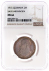 Reichssilbermünzen J. 19-178

Sachsen-Meiningen

Georg II., 1866-1914

2 Mark 1915. Auf seinen Tod. Im NGC-Blister mit Grading (fälschlicherweis...