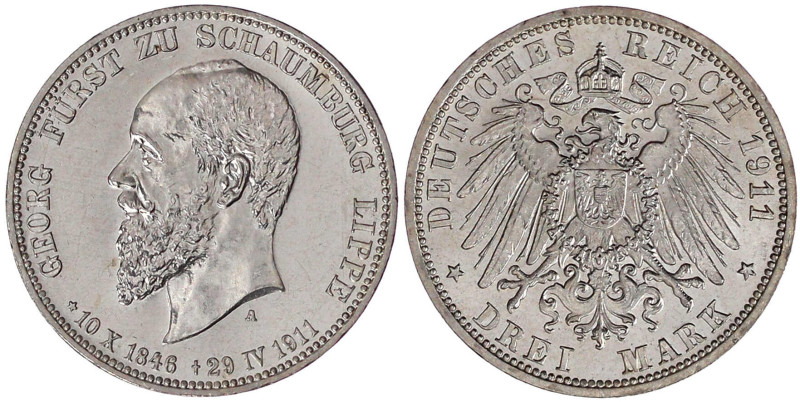 Reichssilbermünzen J. 19-178

Schaumburg-Lippe

Georg, 1893-1911

3 Mark 1...