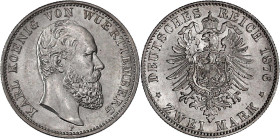 Reichssilbermünzen J. 19-178

Württemberg

Karl, 1864-1891

2 Mark 1876 F. fast Stempelglanz, Prachtexemplar. Jaeger 172.