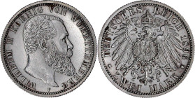 Reichssilbermünzen J. 19-178

Württemberg

Wilhelm II., 1891-1918

2 Mark 1896 F. vorzüglich/Stempelglanz, etwas berieben. Jaeger 174.