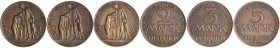 Notmünzen/Wertmarken, deutschsprachig

Falkenstein (Sachsen)

Bronzemünzen zu 2, 3 u. 5 Mark 1924. PRIV. BÜRGER-SCHÜTZEN-GESELLSCH. Rs. trauernde ...