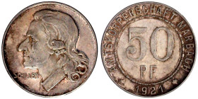 Notmünzen/Wertmarken, deutschsprachig

Marbach

Amtskörperschaft

Silberabschlag zum 50 Pf. 1921, Schiller. vorzüglich/Stempelglanz. Funck 316.3...