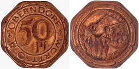 Notmünzen/Wertmarken, deutschsprachig

Oberndorf

Oberamt

50 Pfennig Kupferabschlag 1918. vorzüglich/Stempelglanz. Funck 392.
