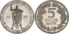 Weimarer Republik

Gedenkmünzen

3 Reichsmark Rheinlande

1925 A. Polierte Platte, berieben und kl. Kratzer. Jaeger 321.