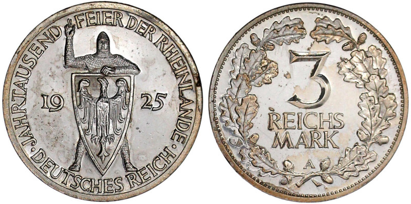 Weimarer Republik

Gedenkmünzen

3 Reichsmark Rheinlande

1925 A. Polierte...
