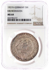Weimarer Republik

Gedenkmünzen

5 Reichsmark Bremerhaven

1927 A. Im NGC-Blister mit Grading MS 64. fast Stempelglanz. Jaeger 326.