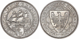 Weimarer Republik

Gedenkmünzen

5 Reichsmark Bremerhaven

1927 A. vorzüglich, etwas berieben. Jaeger 326.