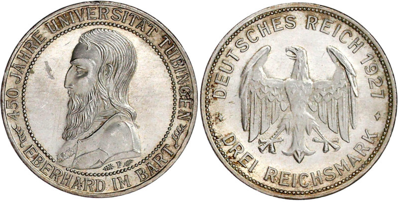 Weimarer Republik

Gedenkmünzen

3 Reichsmark Tübingen

1927 F. prägefrisc...