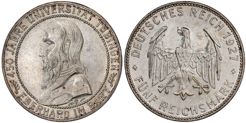Weimarer Republik

Gedenkmünzen

5 Reichsmark Tübingen

1927 F. vorzüglich...