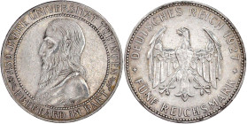 Weimarer Republik

Gedenkmünzen

5 Reichsmark Tübingen

1927 F. sehr schön. Jaeger 329.