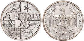 Weimarer Republik

Gedenkmünzen

3 Reichsmark Marburg

1927 A. fast Stempelglanz, Prachtexemplar. Jaeger 330.