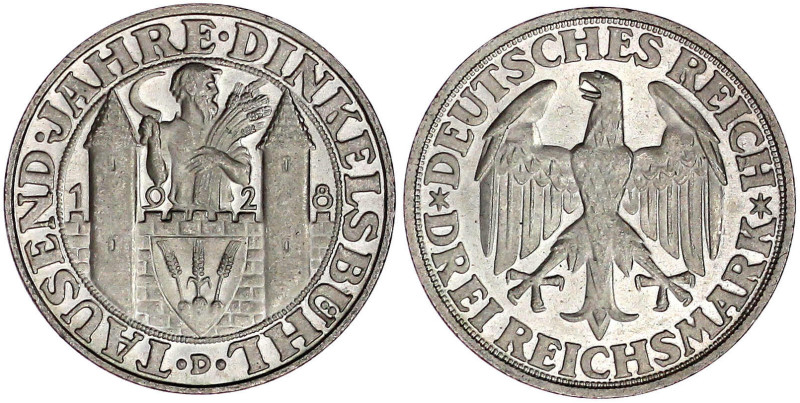 Weimarer Republik

Gedenkmünzen

3 Reichsmark Dinkelsbühl

1928 D. fast St...