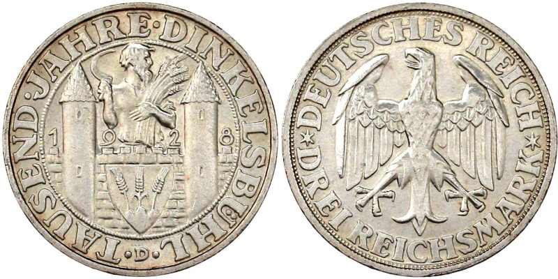 Weimarer Republik

Gedenkmünzen

3 Reichsmark Dinkelsbühl

1928 D. gutes v...