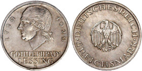 Weimarer Republik

Gedenkmünzen

5 Reichsmark Lessing

1929 E. sehr schön, etwas berieben. Jaeger 336.