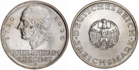 Weimarer Republik

Gedenkmünzen

5 Reichsmark Lessing

1929 F. vorzüglich, etwas berieben. Jaeger 336.