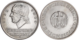 Weimarer Republik

Gedenkmünzen

5 Reichsmark Lessing

1929 J. sehr schön/vorzüglich, berieben. Jaeger 336.